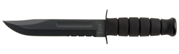 Picture of Full Size Partially Serrated Black KA-BAR® With Black Leather Sheath