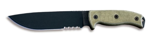 Picture of RAT-7 1095 Partially Serrated Blade with Tan Handle and Black Sheath by OKC®