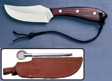 Show details for Grohmann R103SS - #103 | Rosewood | Stainless Steel | Leather Sheath with Pouch with Sharpening Steel® Picture of Grohmann R103SS - #103 | Rosewood | Stainless Steel | Leather Sheath with Pouch with Sharpening Steel®