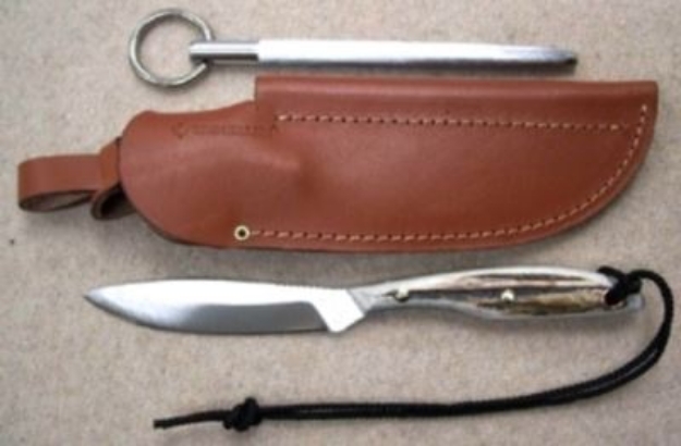 Picture of Grohmann H2CS - #2 | Stag Horn | Carbon Steel | Leather Sheath with Sharpening Steel