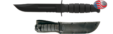 Show details for Partially Serrated Short Black KA-BAR® with Black Leather Sheath Picture of Partially Serrated Short Black KA-BAR® with Black Leather Sheath