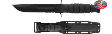 Show details for Partially Serrated Short Black KA-BAR® with Black Glass Filled Nylon Sheath Picture of Partially Serrated Short Black KA-BAR® with Black Glass Filled Nylon Sheath