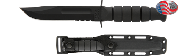 Picture of Partially Serrated Short Black KA-BAR® with Black Glass Filled Nylon Sheath