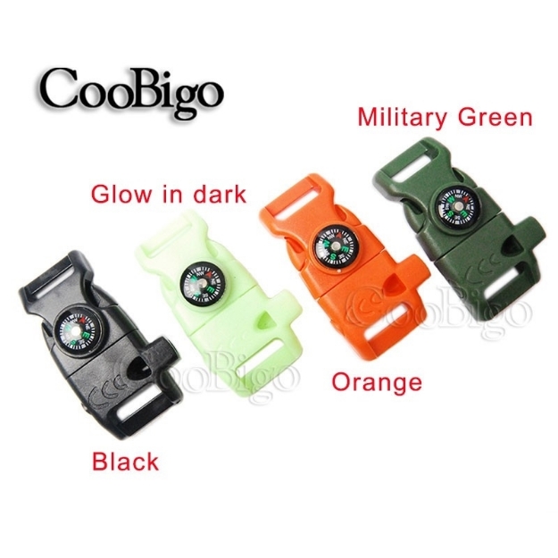 5/8 Inch Whistle Buckle with Flint Fire Starter Escaper and Compass